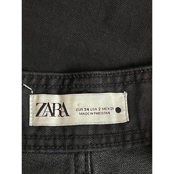 Zara Black Straight Leg Baggy Distressed Jeans Size 2 - Picture 7 of 8